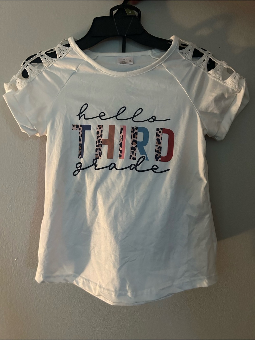 Hello Third Grade Lace-Shoulder Tee - White